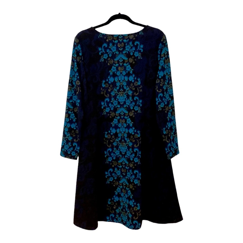 Dennis Basso Black w/ Blue Flowers Dress Midi Sz 14